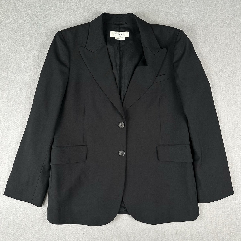 Gucci Uniform Blazer Jacket Womens IT 48 Black 2 Button Employee Peak Lapel